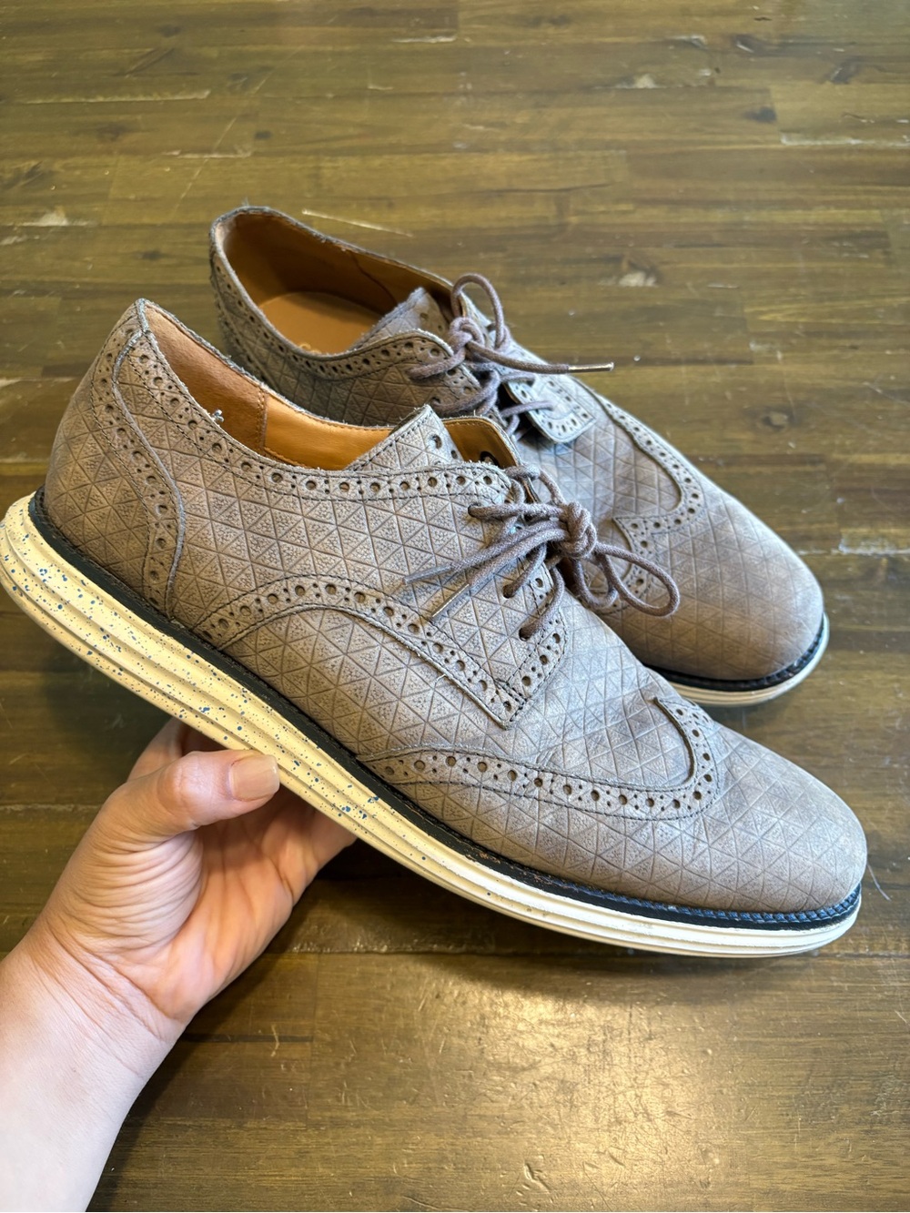 Cole Haan Lunargrand Wingtip Oxfords Gray Leather Comfort Speckled Mens 12